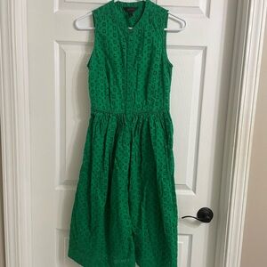 J. Crew Bright Green Sleeveless Eyelet Midi Dress